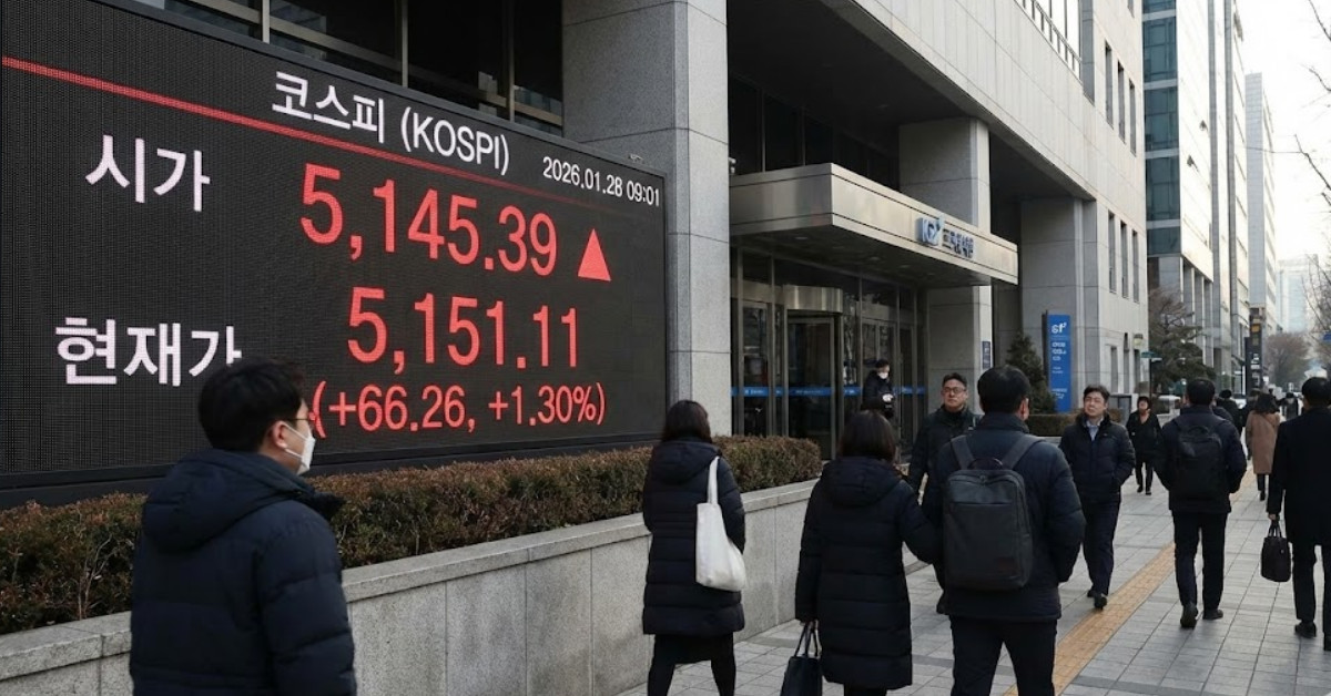 26년 1월 28일 코스피 시가. 기사 이해를 돕기 위해 AI로 제작한 이미지.