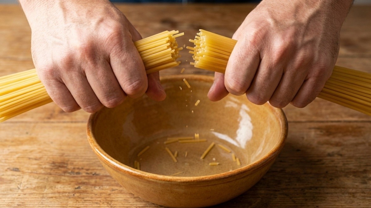 파스타 면을 반으로 자르는 모습 / 기사 내용을 바탕으로 제작한 AI 이미지