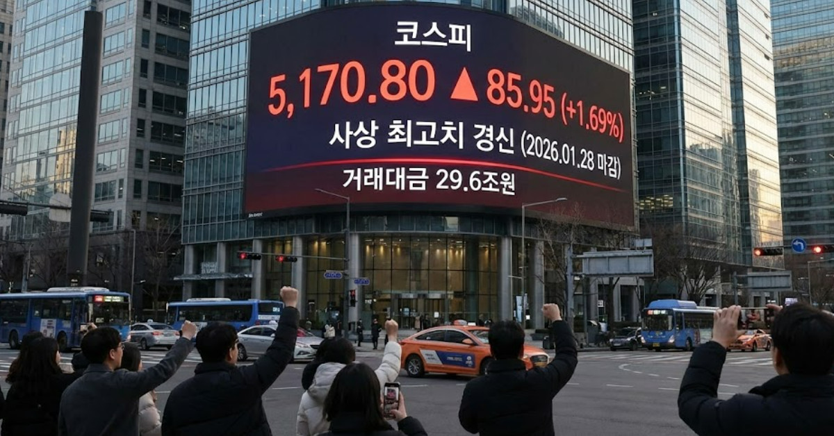 2026년 1월 28일 코스피 마감 지수. 기사 내용 이해를 돕기 위해 AI로 제작한 이미지.