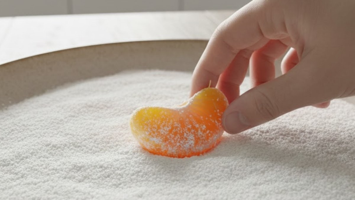 귤을 스테비아에 묻히는 모습. AI가 생성한 자료사진.