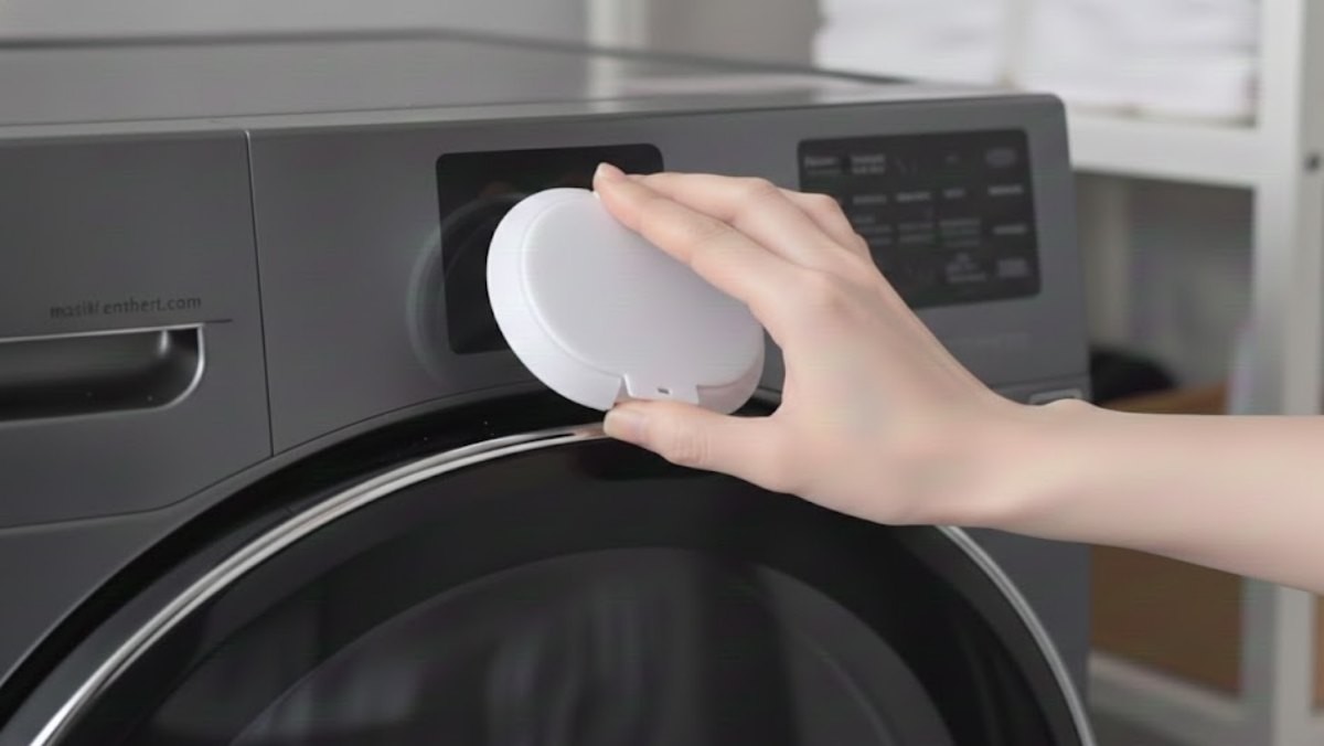 물티슈 캡을 건조기에 붙이려는 모습. AI가 생성한 자료사진.