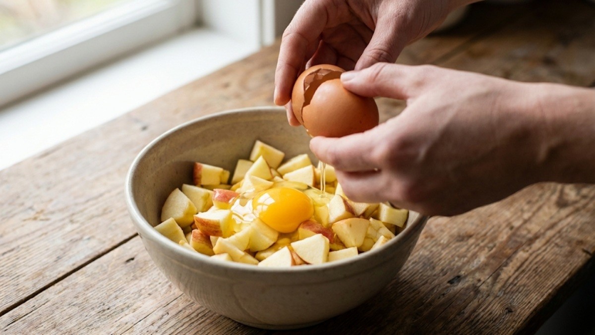 사과에 계란을 넣는 모습 / 기사 내용을 바탕으로 제작한 AI 이미지