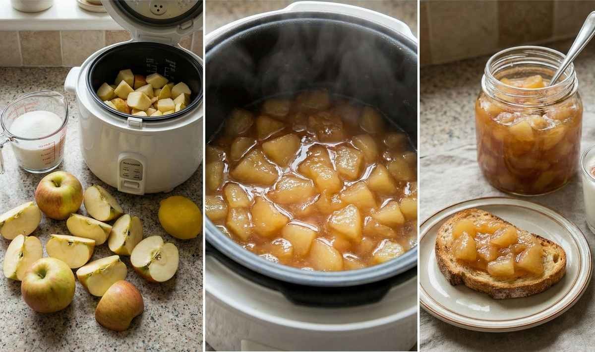 '밥솥만으로 만드는 사과토핑(잼)' 기사 내용 토대로 AI툴 활용해 제작한 자료사진.