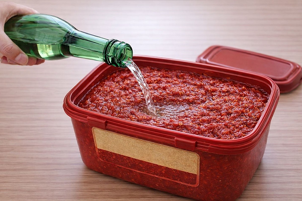 고추장에 소주를 넣는 모습. 기사 이해를 돕기 위해 AI를 활용해 제작한 자료 사진입니다. 실제 모습과 다소 차이가 있을 수 있습니다.