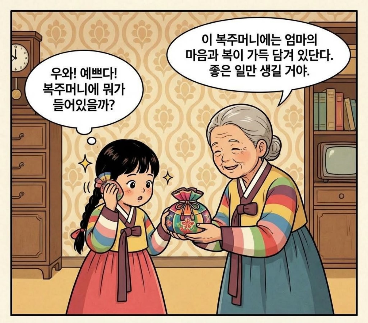 복주머니를 줬던 예전 설의 모습. AI가 생성한 자료사진.