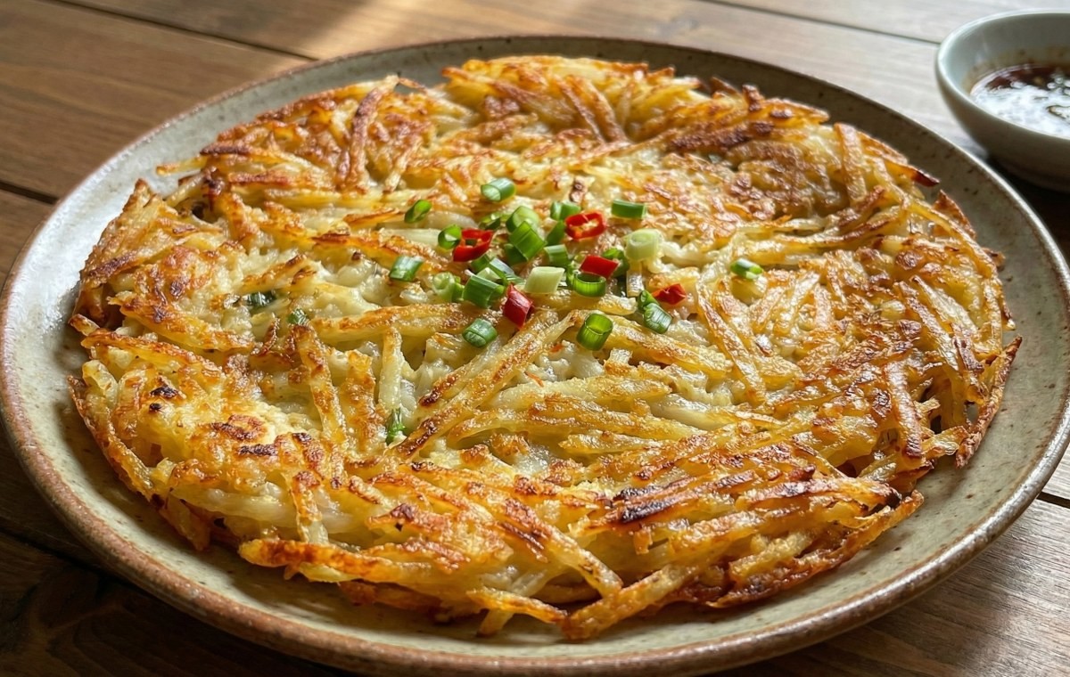 AI로 생성한 두부감자전 자료사진. 감자를 채 썰어 만든 바삭한 스타일.