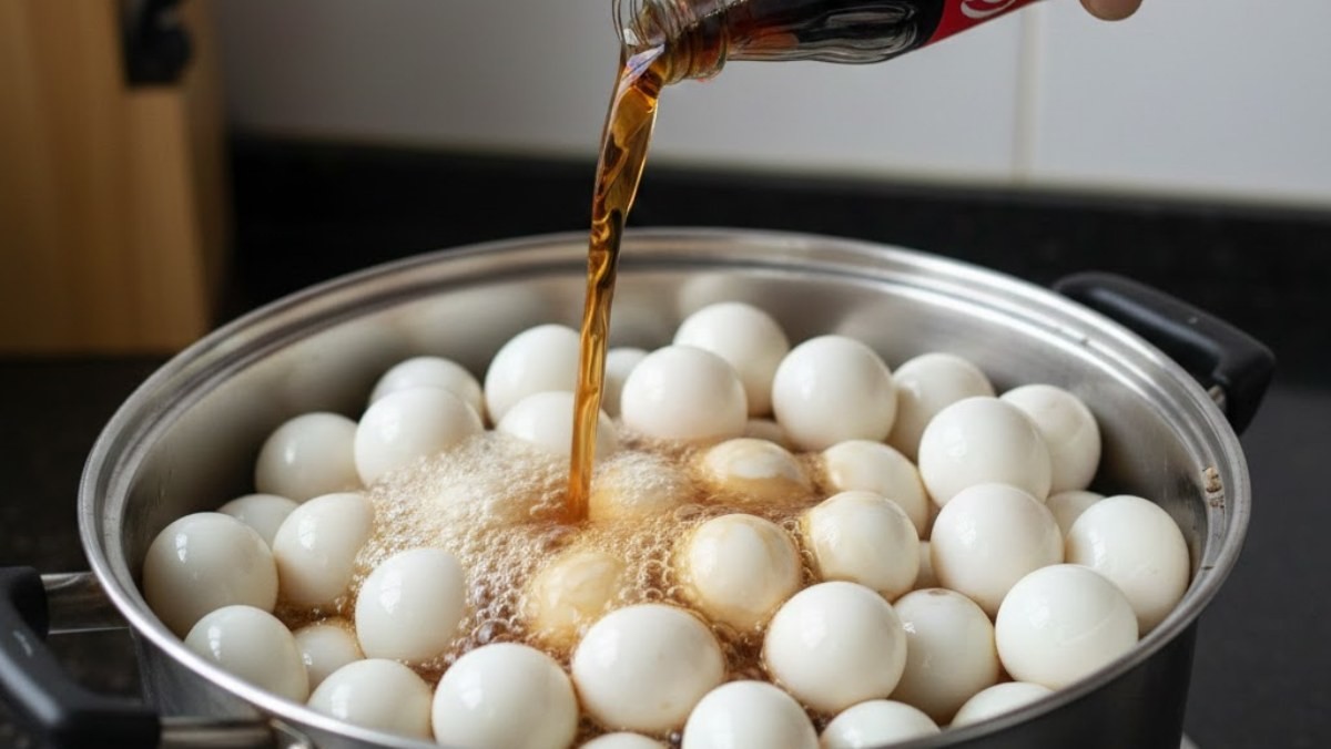 메추리알에 콜라를 붓는 모습. AI가 생성한 자료사진.