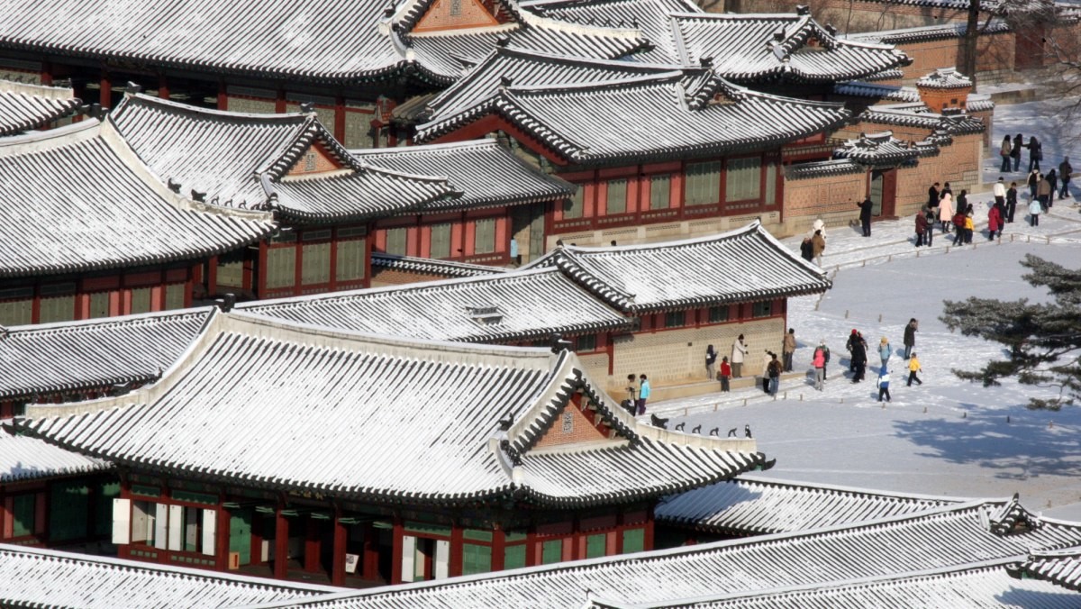 경복궁이 하얗게 뒤덮여 있다. / 연합뉴스