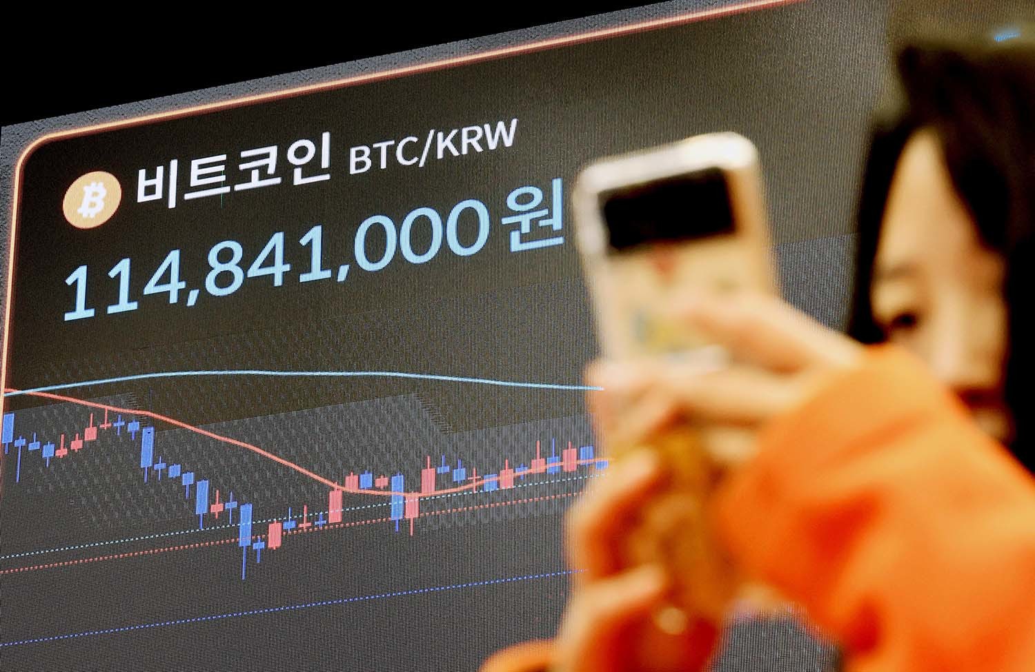 비트코인이 7만달러대로 급락한 2일 서울 서초구 빗썸라운지 강남본점 현황판에 비트코인 등 가상화폐 거래 가격이 표시되고 있다. / 뉴스1