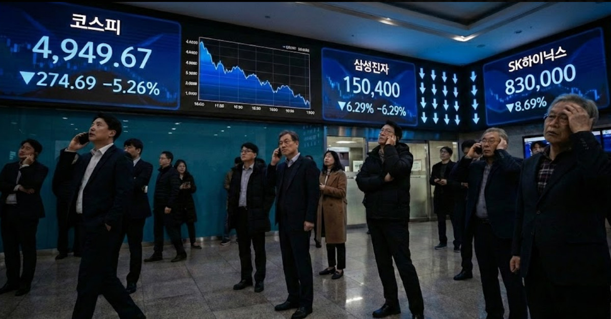 2026년 2월 2일 코스피 마감 지수. 기사 이해를 돕기 위해 Ai로 제작한 이미지.