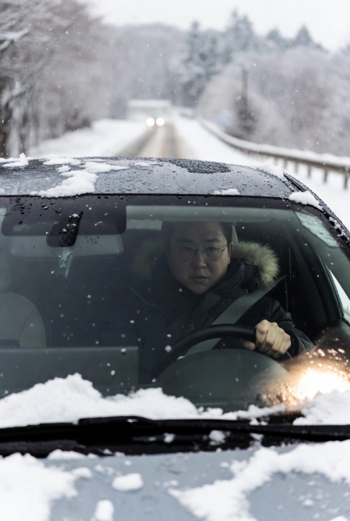 눈 내린 다음 날 운전대 잡은 운전자. 기사 내용 토대로 AI툴 활용해 제작한 자료사진.