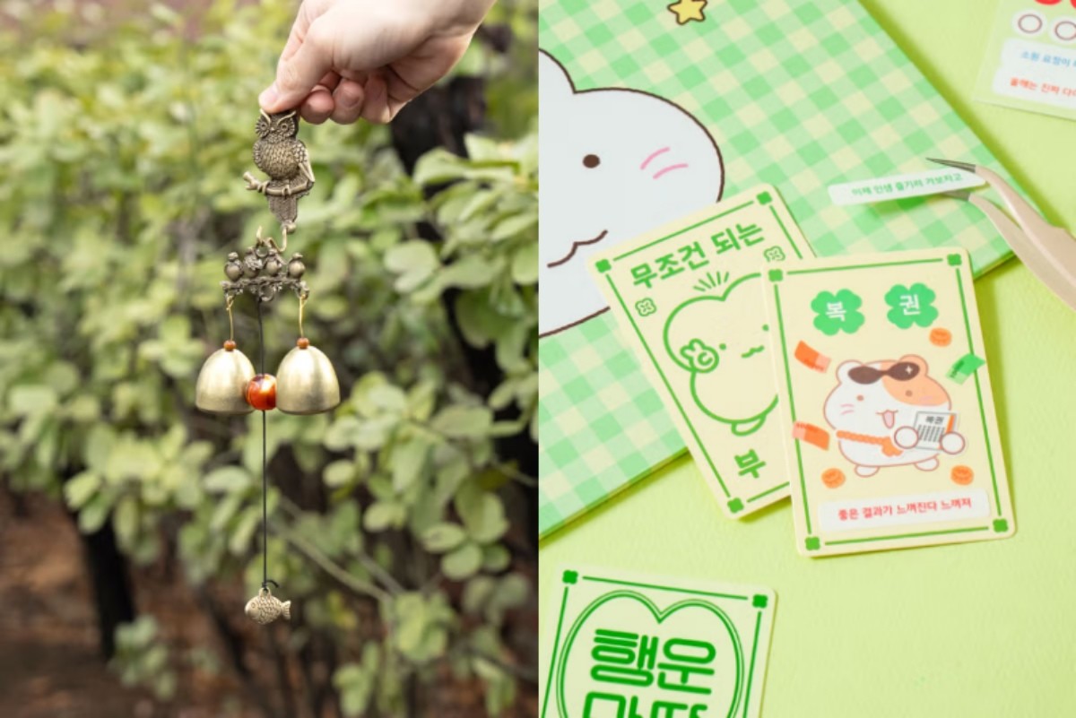 ‘부엉이 자석 풍경’ (왼쪽)행운 DIY 부적 만들기 세트’(오른쪽) / 아성당소 제공