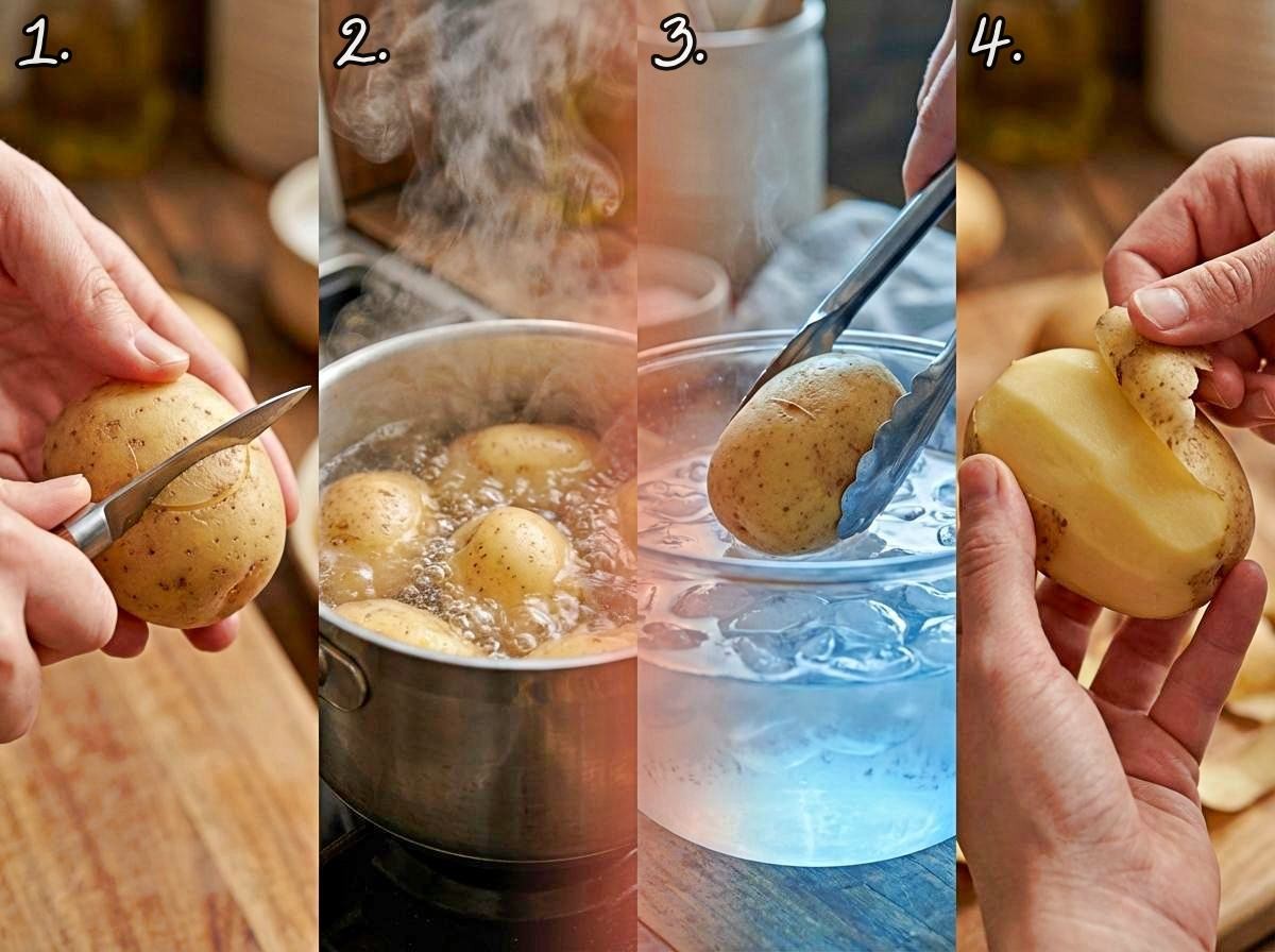 감자 껍질 쉽게 벗기기 과정. 기사 내용 토대로 AI툴 활용해 제작한 자료사진.