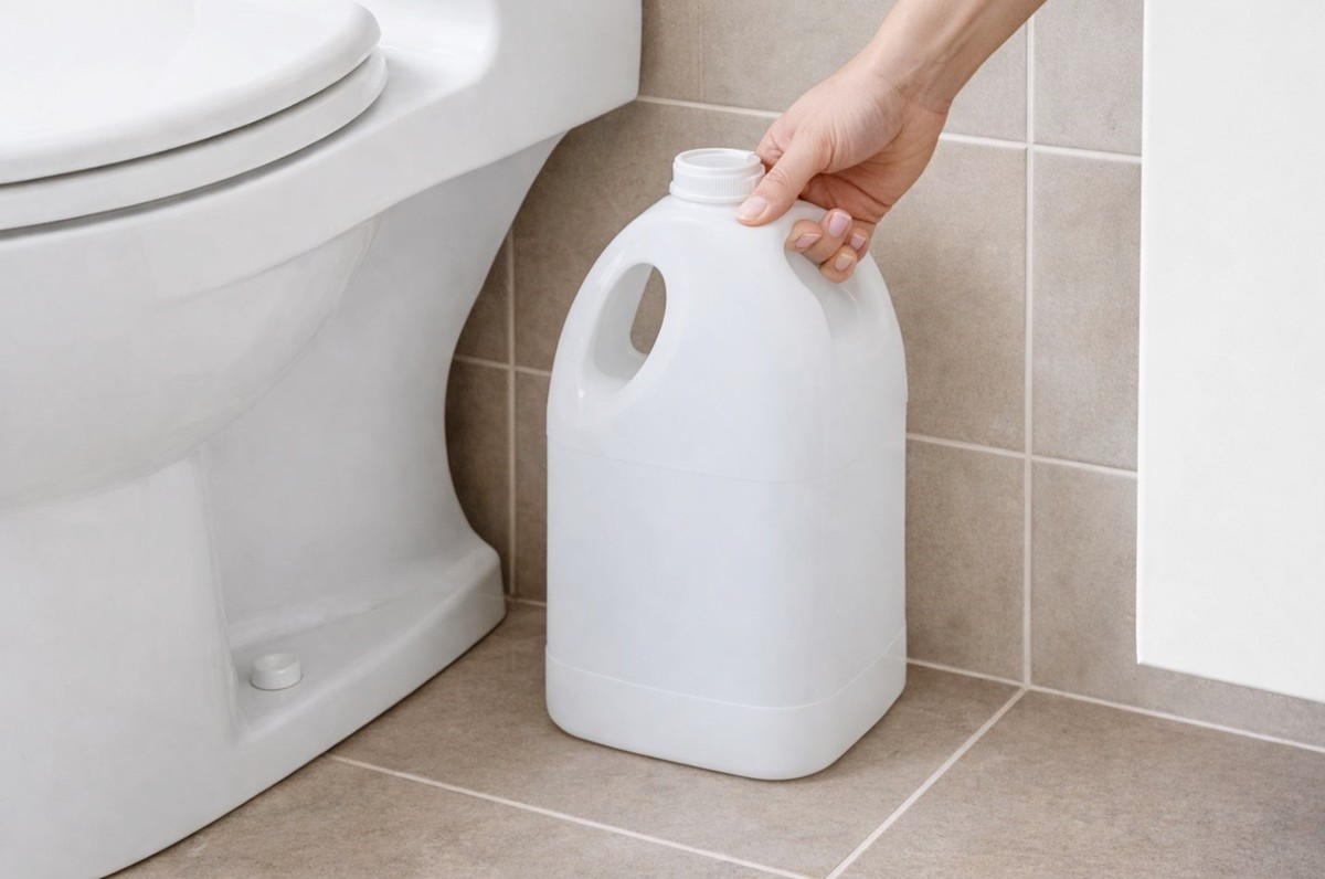 다 먹은 우유통을 화장실에 놓아두는 모습. 기사 이해를 돕기 위해 AI를 활용해 제작한 자료 사진입니다. 실제 모습과 다소 차이가 있을 수 있습니다.