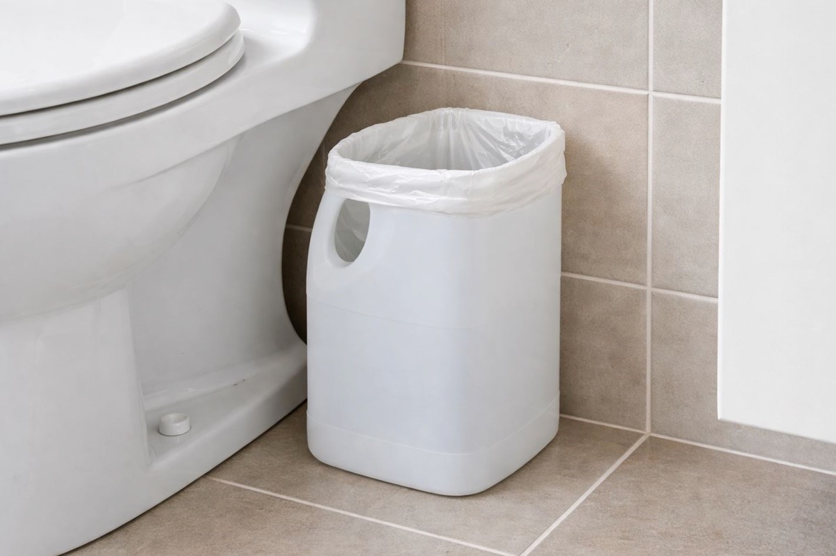 다 먹은 우유통을 화장실 쓰레기통으로 만든 모습. 기사 이해를 돕기 위해 AI를 활용해 제작한 자료 사진입니다.