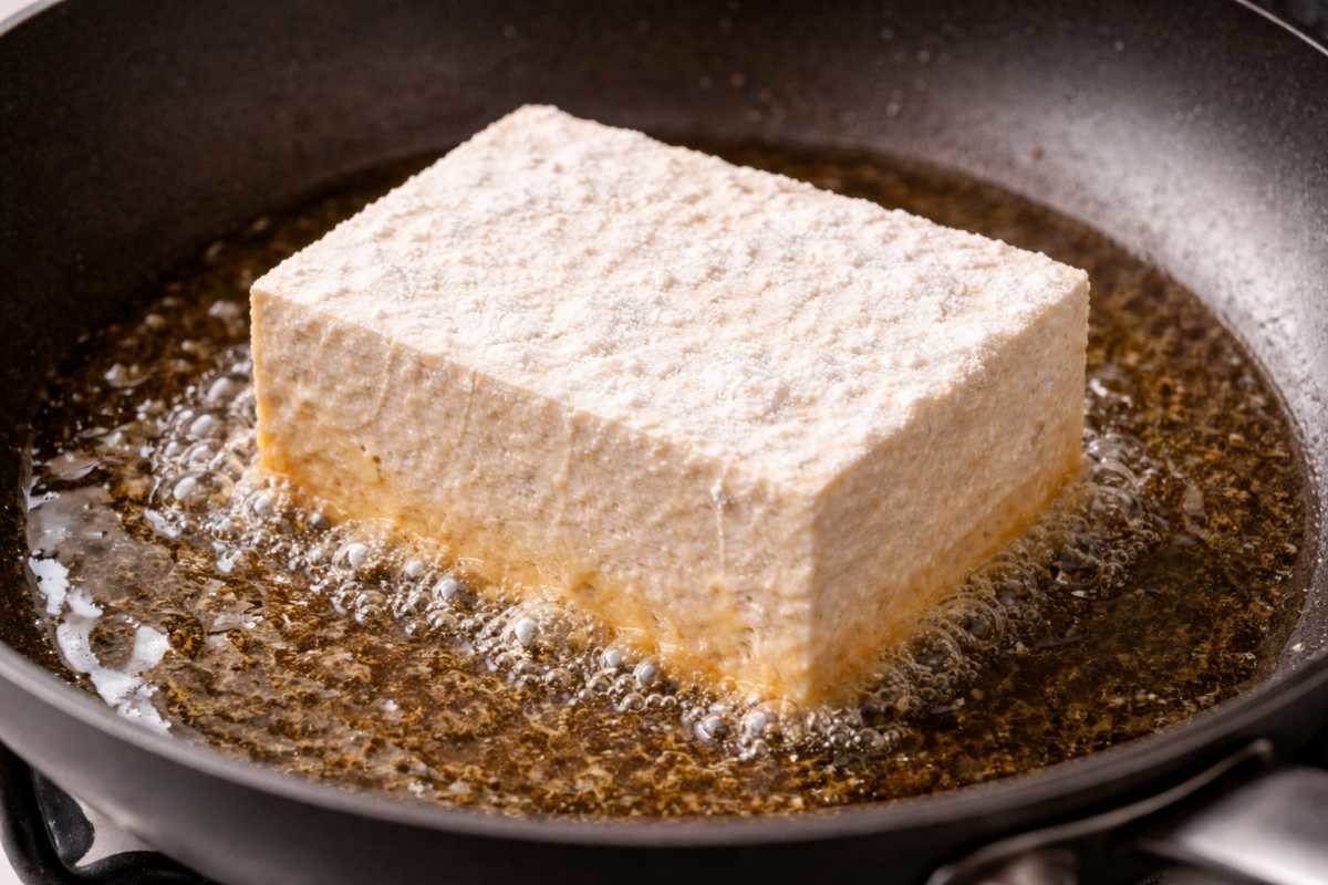 팬에 두부를 '통'으로 올리기. 기사 내용 토대로 AI툴 활용해 제작한 자료사진.