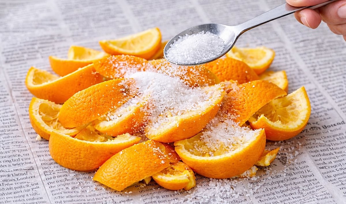 오렌지껍질에 소금을 뿌리는 모습. 기사 이해를 돕기 위해 AI를 활용해 제작한 자료 사진입니다. 실제 모습과 다소 차이가 있을 수 있습니다.