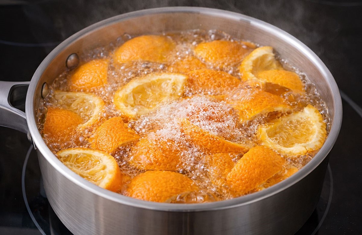 오렌지껍질을 끓이는 모습. 기사 이해를 돕기 위해 AI를 활용해 제작한 자료 사진입니다. 실제 모습과 다소 차이가 있을 수 있습니다.