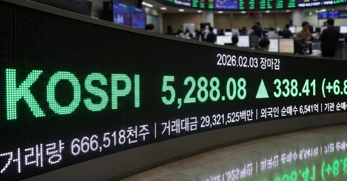 26년 2월 3일 코스피 마감 지수. 기사 이해를 돕기 위해 AI로 제작한 이미지.