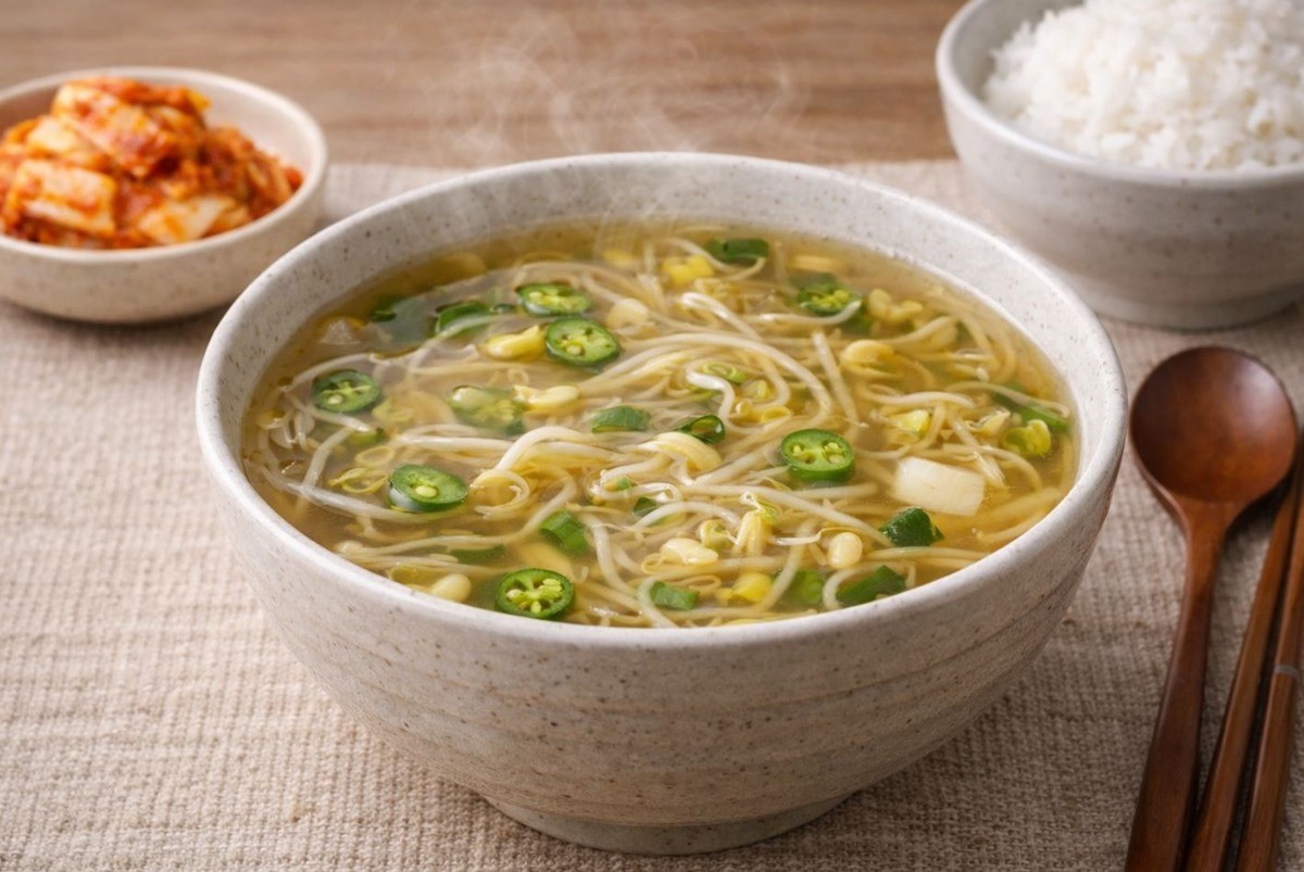 완성된 콩나물국 모습. 기사 이해를 돕기 위해 AI를 활용해 제작한 자료 사진입니다. 실제 모습과 다소 차이가 있을 수 있습니다.