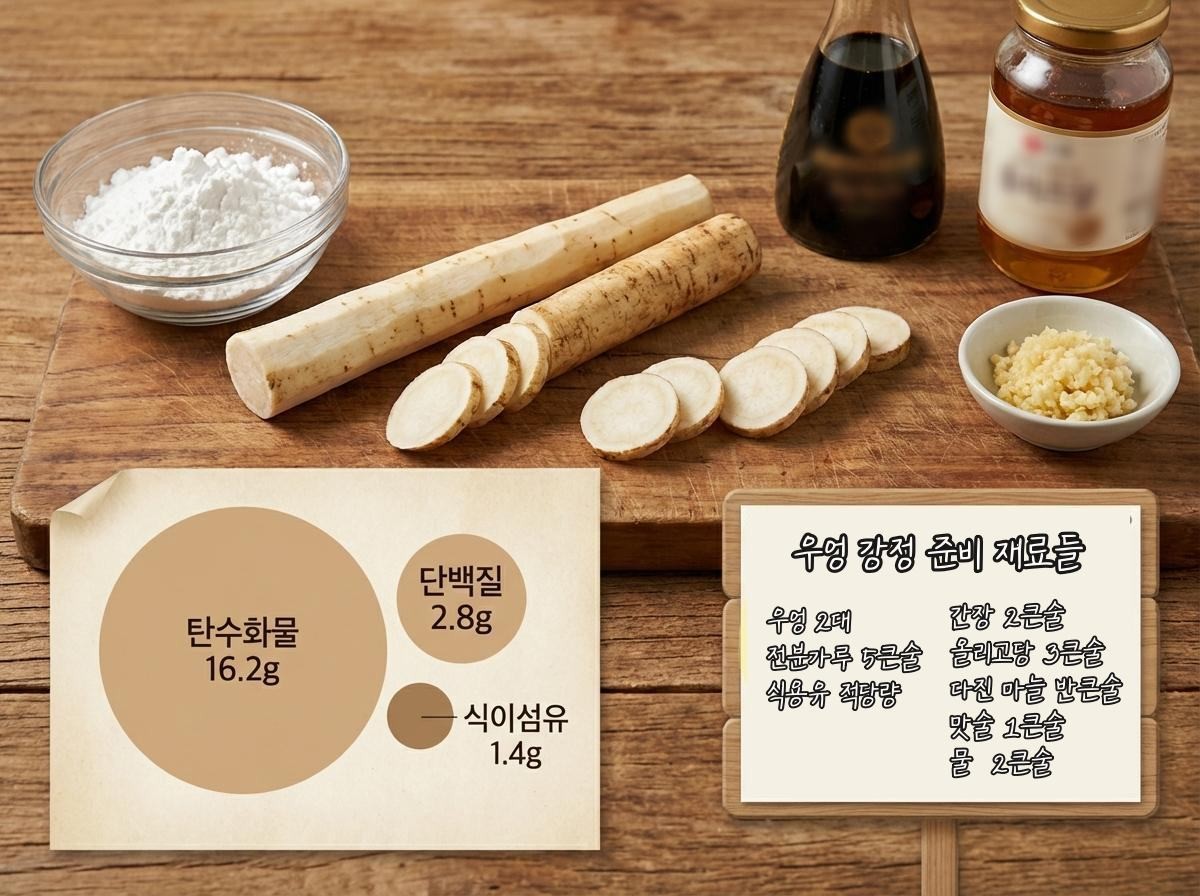 우엉강정 준비 재료들. 기사 내용 토대로 AI툴 활용해 제작한 자료사진.