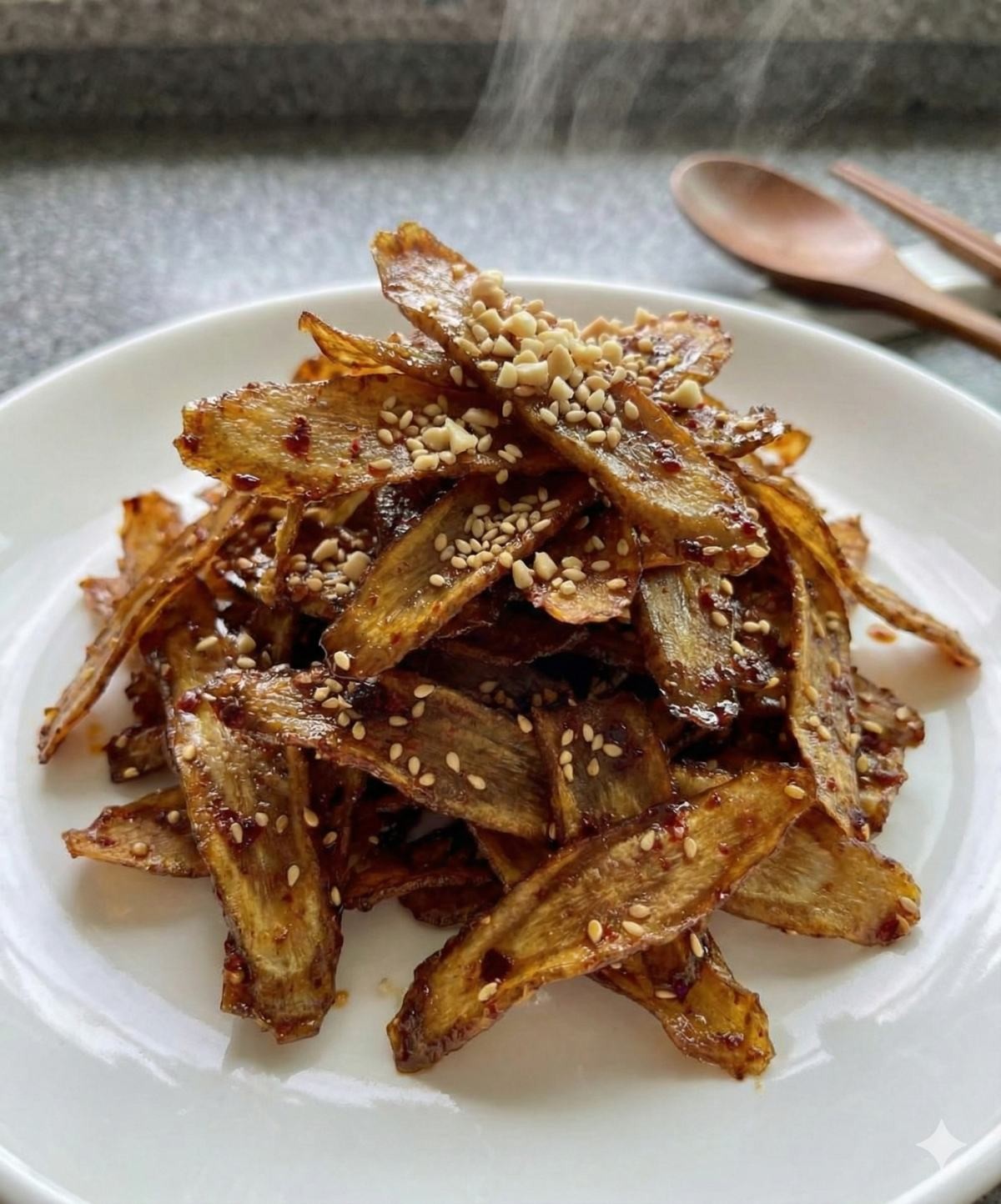 맛있게 완성된 우엉강정. 기사 내용 토대로 AI툴 활용해 제작한 자료사진.