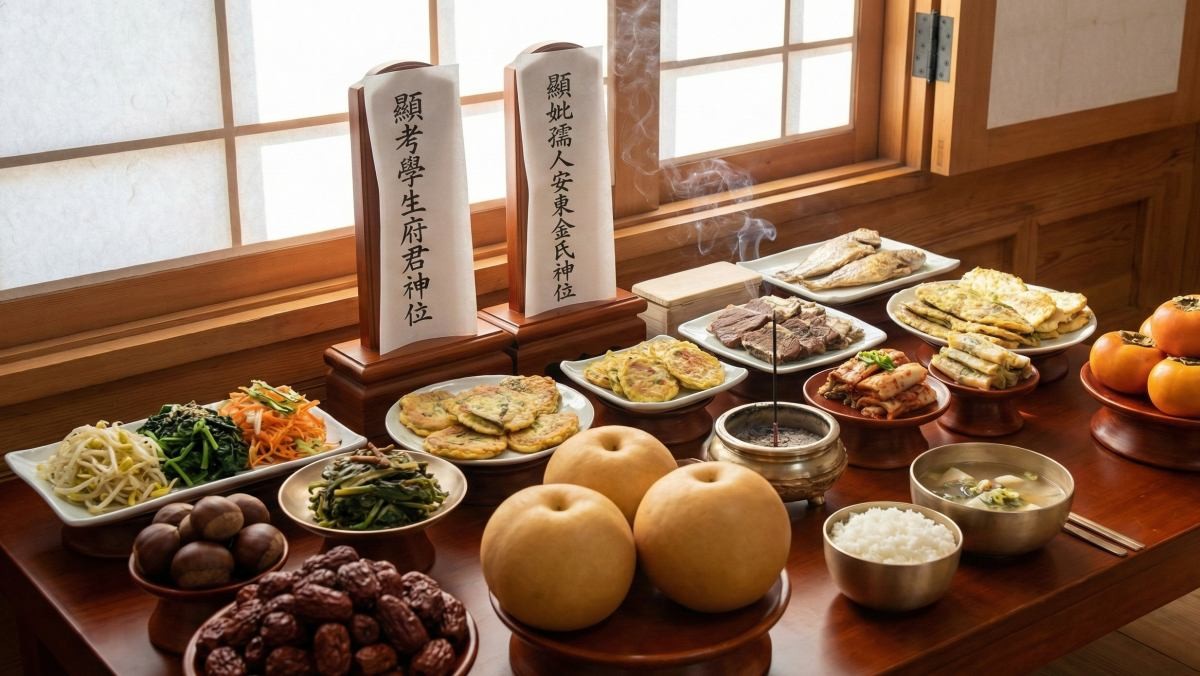 설 차례상 (AI로 제작됨)