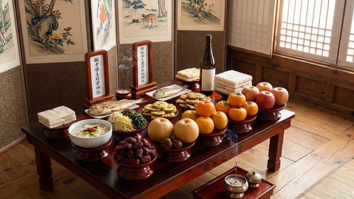 설 차례상 (AI로 제작됨)