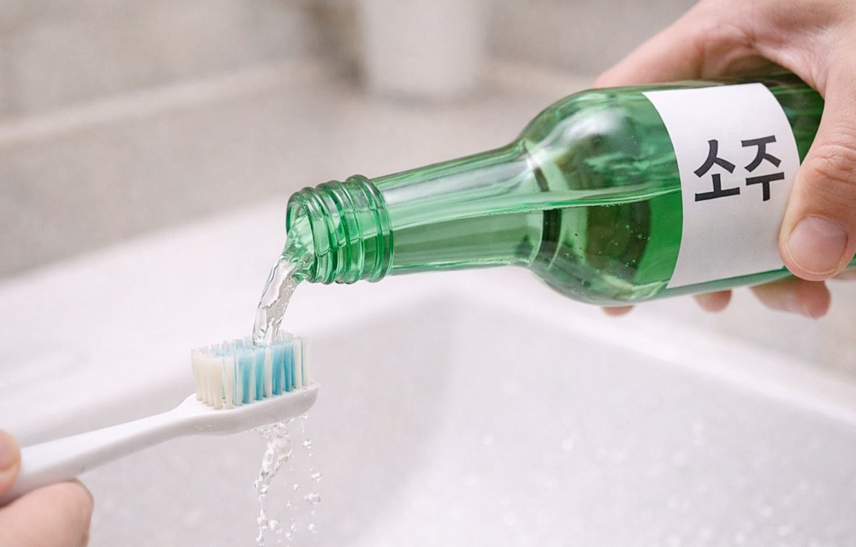 소주를 칫솔모에 부어주는 모습. 기사 이해를 돕기 위해 AI를 활용해 제작한 자료 사진입니다. 실제 모습과 다소 차이가 있을 수 있습니다.