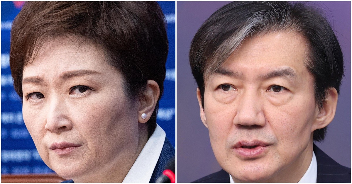 이언주 더불어민주당 최고위원(왼쪽)과 조국 조국혁신당 대표. / 뉴스1