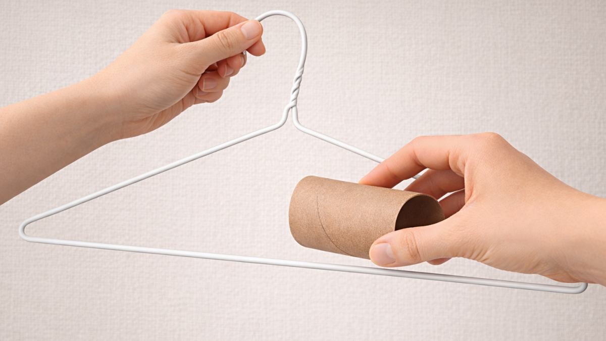 '옷걸이에 다 쓴 휴지심을 대보자?!' 기사 내용 토대로 AI툴 활용해 제작한 자료사진.