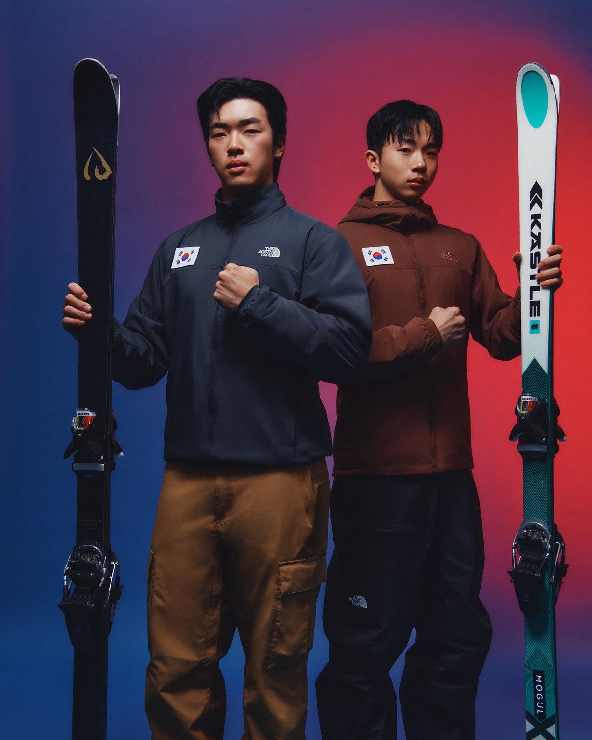 ‘부베 후디 재킷’을 비롯한 노스페이스 스키 컬렉션 착장컷(프리스타일 스키 국가대표 정대윤 및 이윤승 선수)      / 영원아웃도어 제공