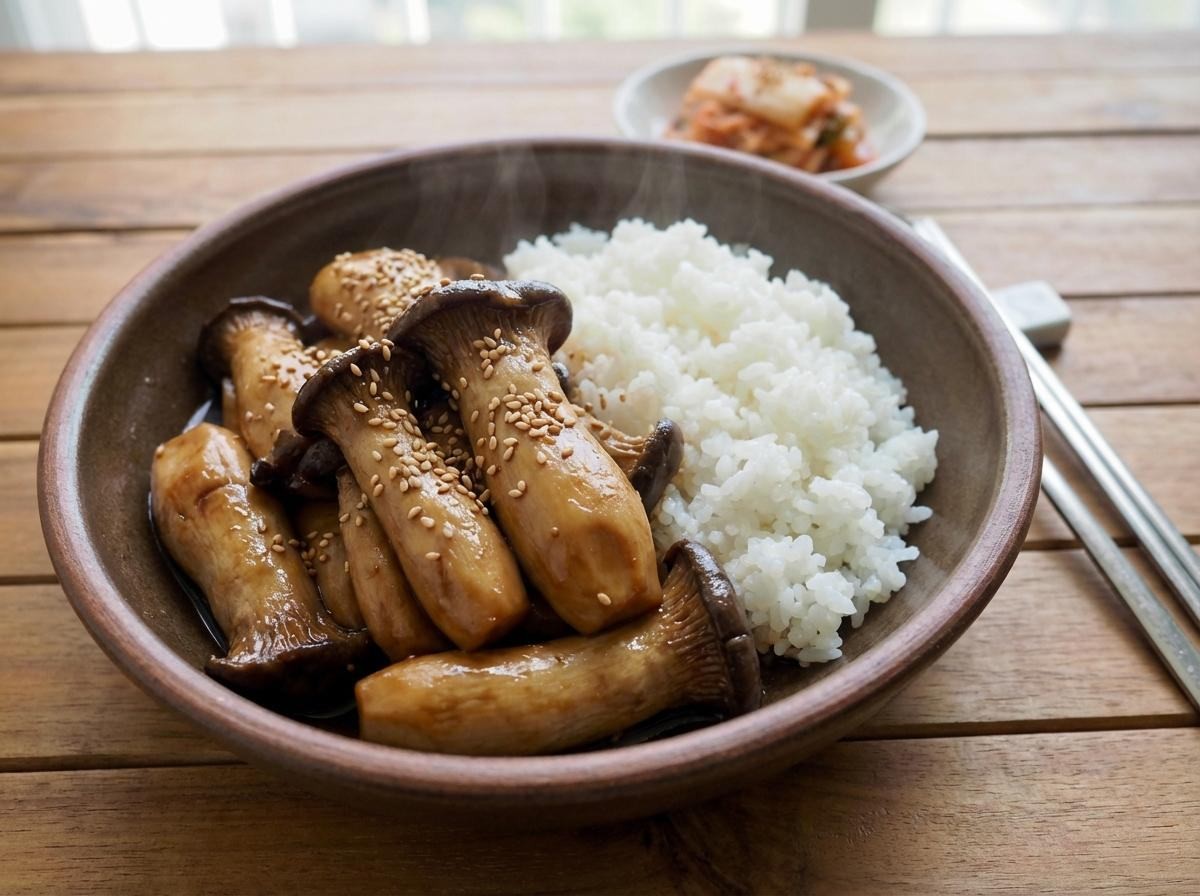 미니 새송이버섯 간장 양념 덮밥. 기사 내용 토대로 AI툴 활용해 제작한 자료사진.