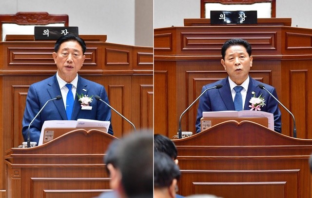 김한종 장성군수(왼쪽), 심민섭 장성군의회 의장