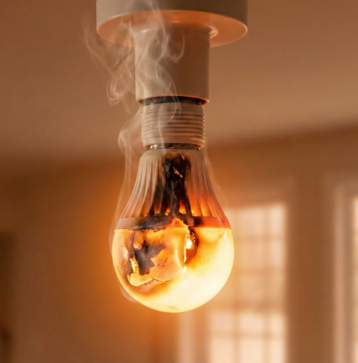 저가형 컨버터와 LED 칩을 사용하는 일부 수입 조명기기는 화재 등 안전 우려도 있다. 기사 내용 토대로 AI툴 활용해 제작한 자료사진.