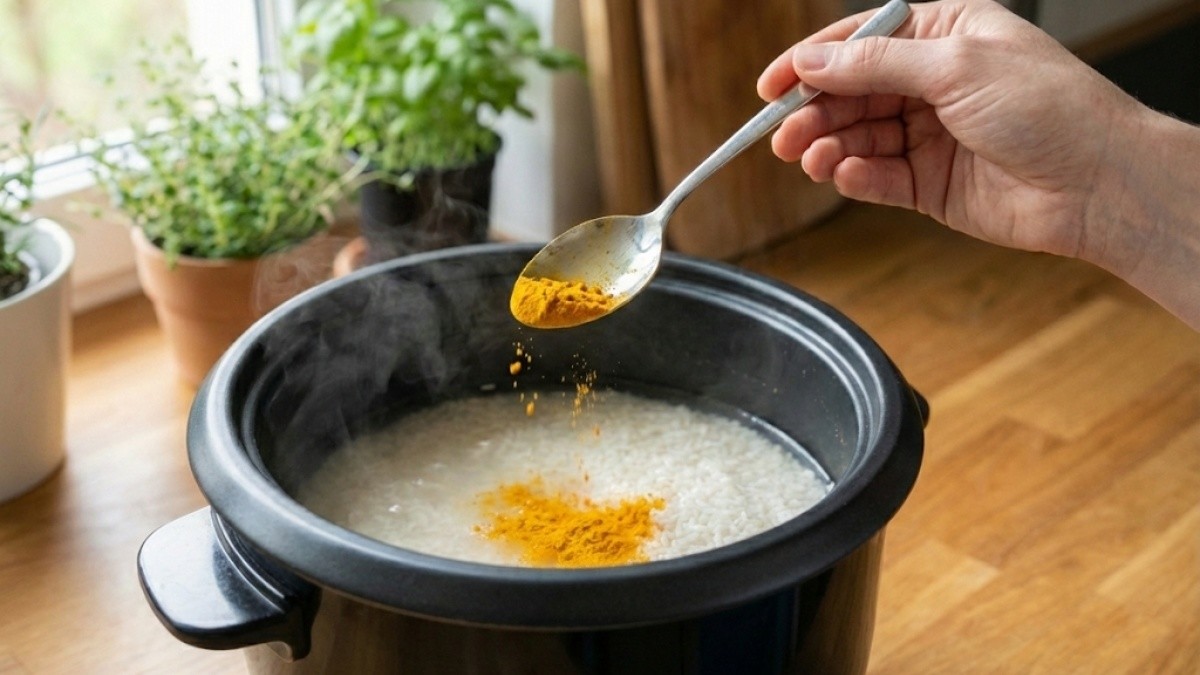 밥에 강황가루를 넣는 모습 / 유튜브 '김대석 셰프 TV'