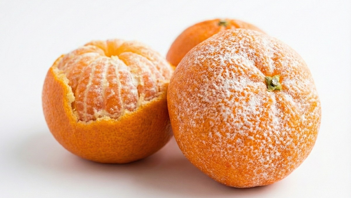 귤 껍질에 묻은 하얀 가루 이미지 / AI 생성 이미지