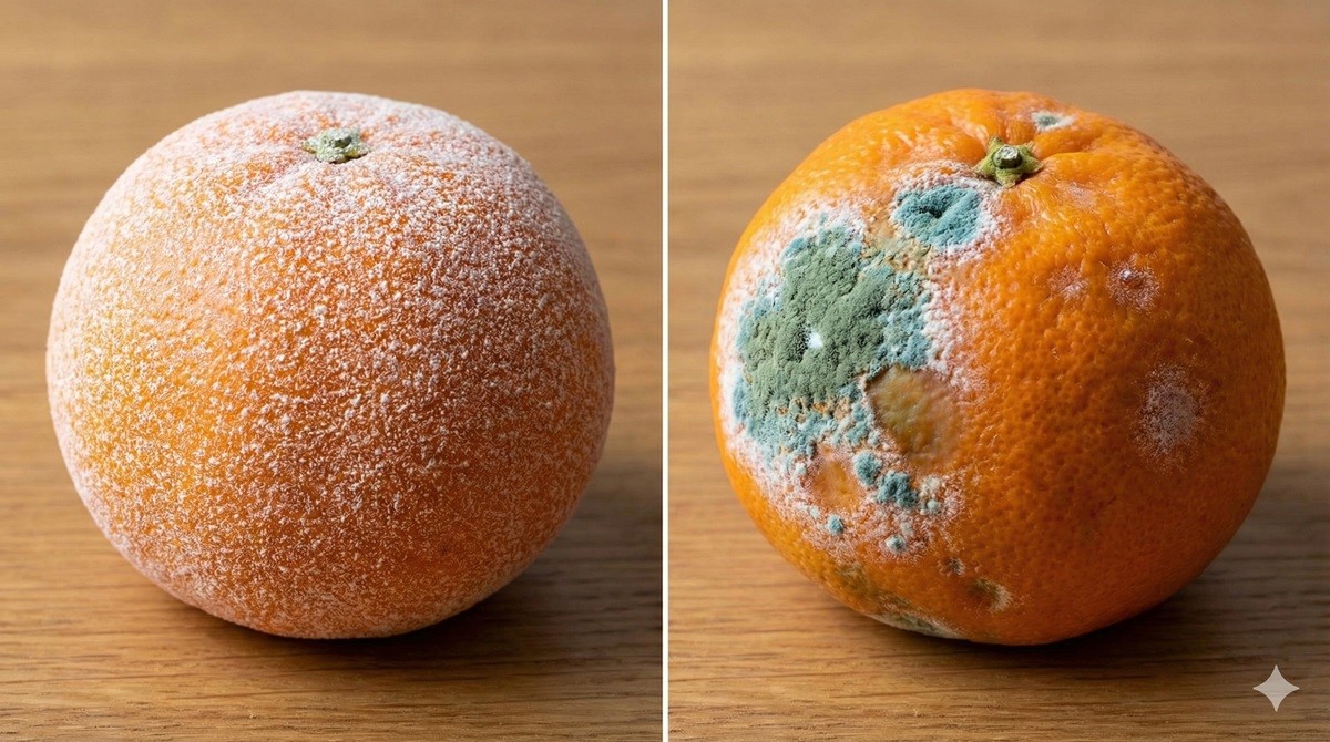 귤 껍질에 묻은 칼슘제 VS 곰팡이 / AI 생성 이미지