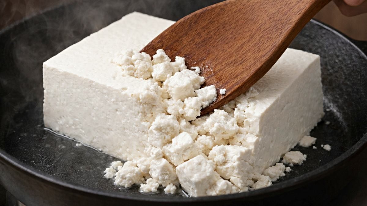 '두부를 팬에 올려 통으로 으깨기?!' 기사 내용 토대로 AI툴 활용해 제작한 자료사진.