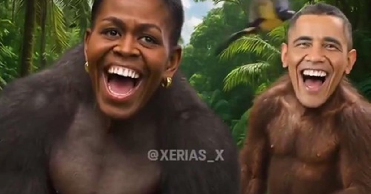 도널드 트럼프 미국 대통령의 트루스소셜 계정에 올라온 버락 오바마 전 미국 대통령과 부인에 대한 조롱 동영상  / 트루스소셜 캡처