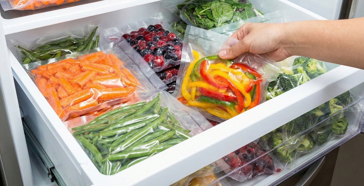 AI툴로 생성한 예시 사진. 진공 포장을 하지 않는 것이 좋은 식재료도 있어 구분이 필요하다는 점을 참고하자.