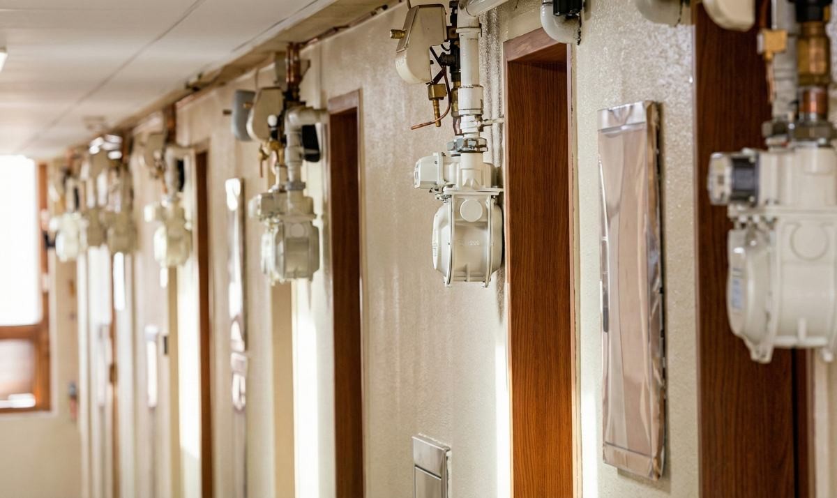 아파트에 집집마다 설치된 도시가스 계량기. 기사 내용 토대로 AI툴 활용해 제작한 자료사진.