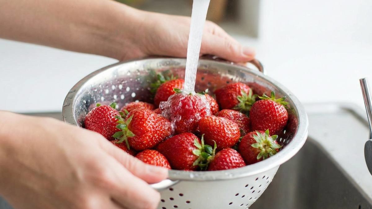 딸기 세척하는 모습 (AI로 제작됨)