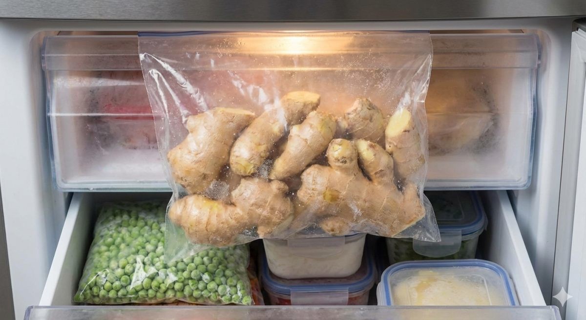 냉동실에 넣은 생강 (AI로 제작됨)