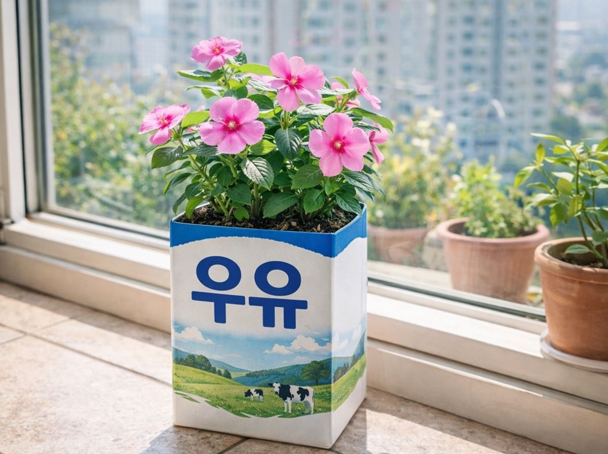 우유팩으로 만든 화분 모습. 기사 이해를 돕기 위해 AI를 활용해 제작한 자료 사진입니다.