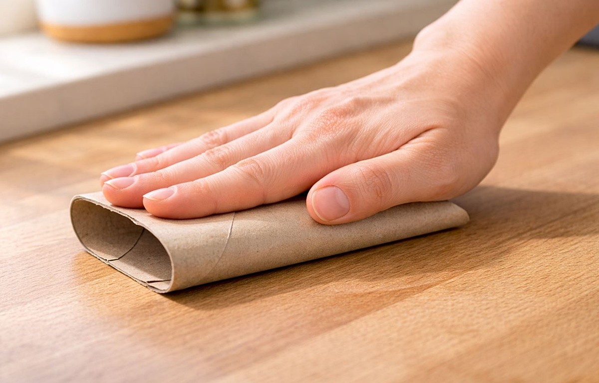 휴지심을 손바닥으로 납작하게 누르는 모습. 기사 이해를 돕기 위해 AI를 활용해 제작한 자료 사진입니다.