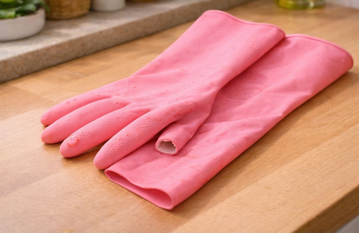 구멍 난 고무장갑 모습. 기사 이해를 돕기 위해 AI를 활용해 제작한 자료 사진입니다. 실제 모습과 다소 차이가 있을 수 있습니다.