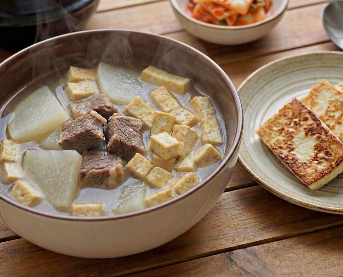 '탕국에 빠진 구운 두부?!' 기사 내용 토대로 AI툴 활용해 제작한 자료사진.