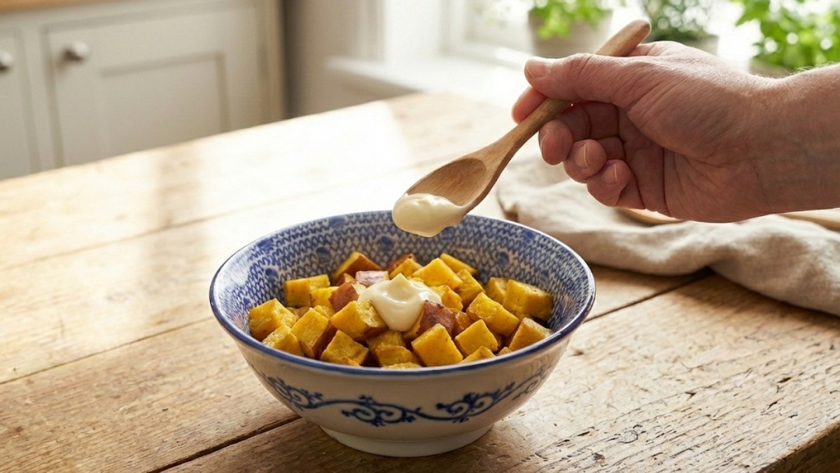 고구마에 마요네즈를 넣는 모습 / 기사 내용을 바탕으로 제작한 AI 이미지