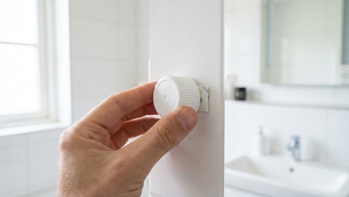 페트병 뚜껑을 욕실 벽면에 붙이는 모습 / 기사 내용을 바탕으로 제작한 AI 이미지